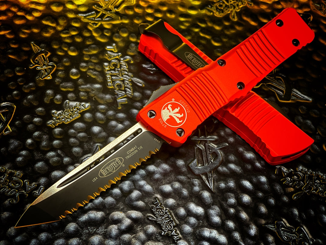 Microtech Combat Troodon Tanto Full Serrated Red