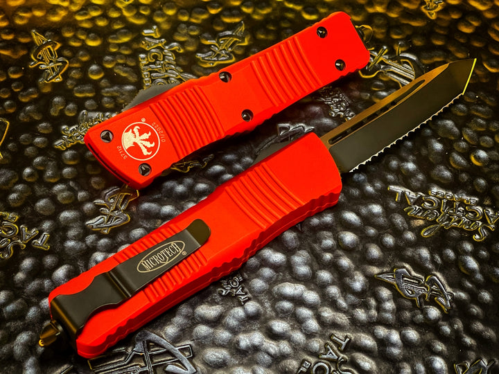 Microtech Combat Troodon Tanto Full Serrated Red