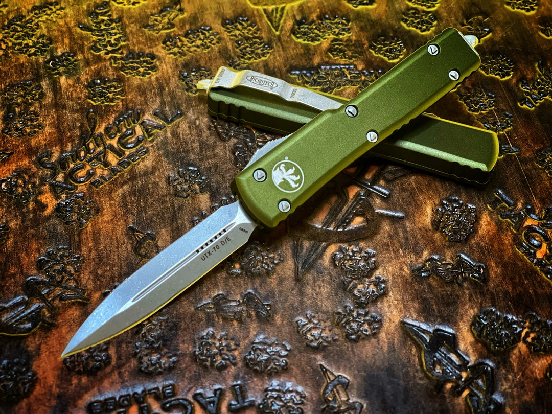 Microtech UTX-70 OTF Automatic Knife Double Edge Apocalyptic OD Green Standard
