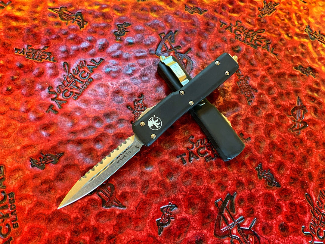 Microtech UTX-70 Double Edge Full Serrated Stonewashed
