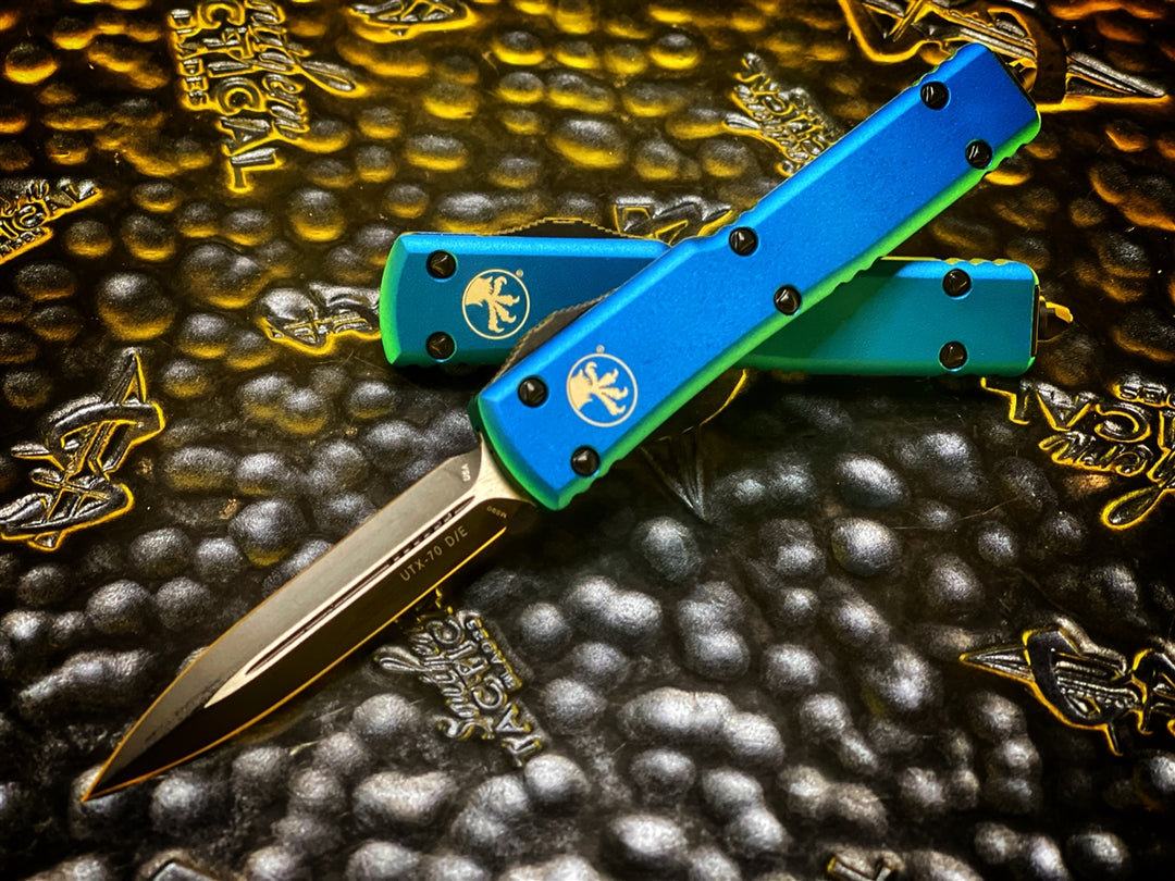 Microtech UTX-70 OTF Automatic Knife Double Edge Standard Blue