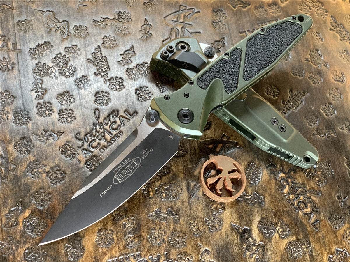 Microtech Socom Elite Manual Single Edge Standard OD Green – SouthernBlades