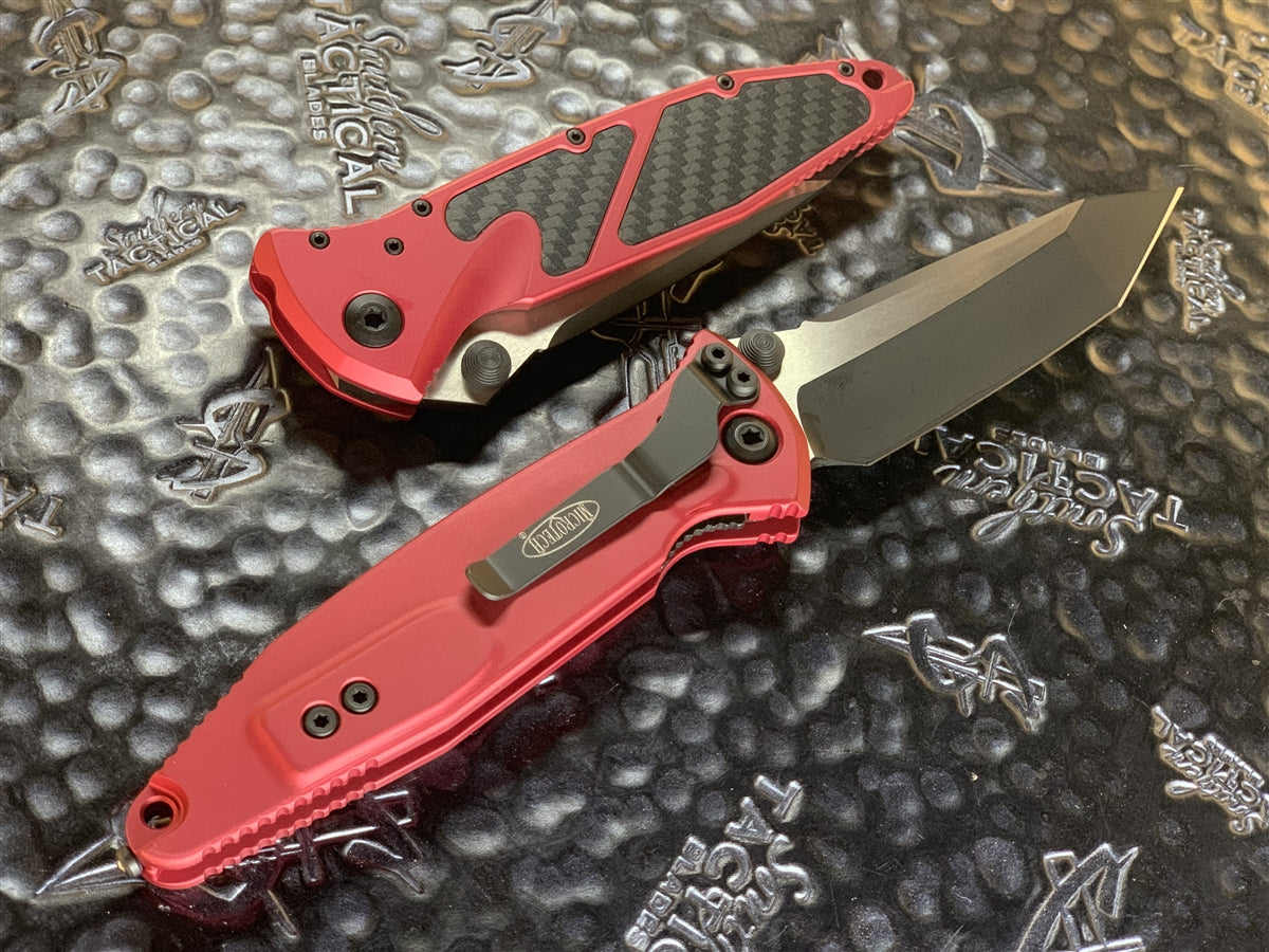 Microtech Socom Elite Manual Tanto Standard Red w/ Carbon Fiber Inlay