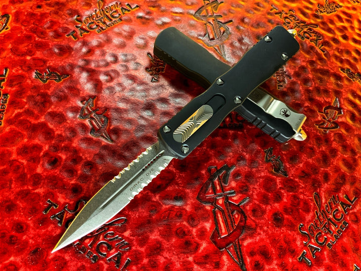 Microtech Dirac Double Edge Part Serrated Stonewashed