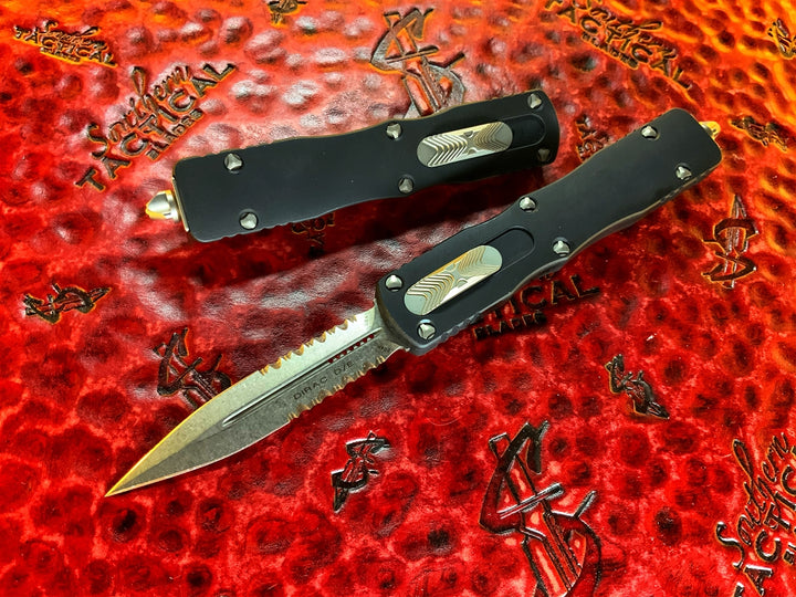 Microtech Dirac Double Edge Part Serrated Stonewashed