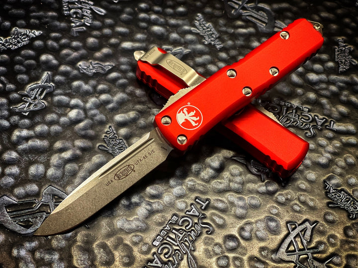 Microtech UTX-85 Single Edge Stonewashed Standard Red