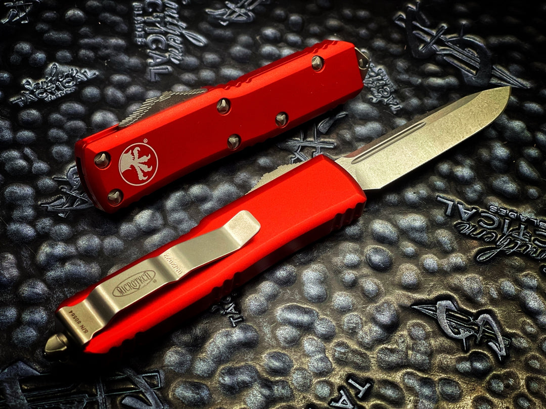 Microtech UTX-85 Single Edge Stonewashed Standard Red