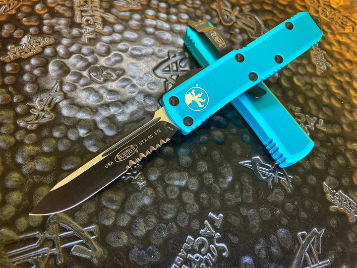 Microtech UTX-85 Single Edge Part Serrated Turquoise