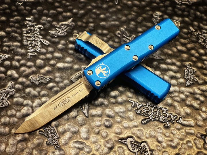 Microtech UTX-85 Single Edge Satin Standard Blue OTF Automatic Knife