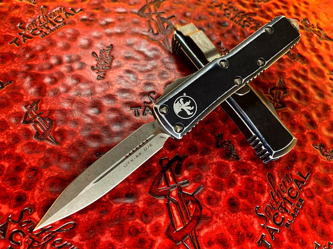 Microtech UTX85 Double Edge Apocalyptic Standard Distressed Black