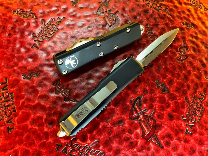 Microtech UTX85 Double Edge Stonewashed Part Serrated