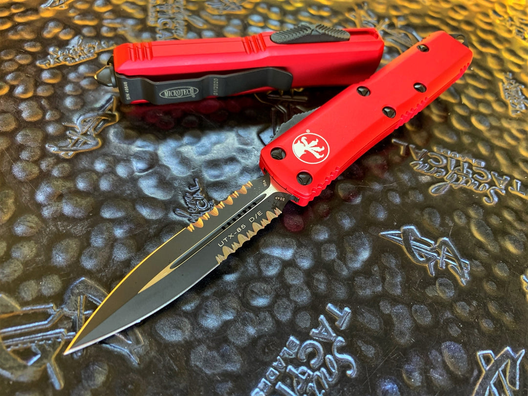 Microtech UTX85 Double Edge Part Serrated Red