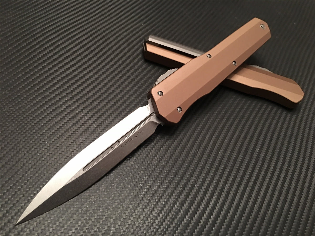 Microtech Cypher Double Edge Stonewashed Standard Tan