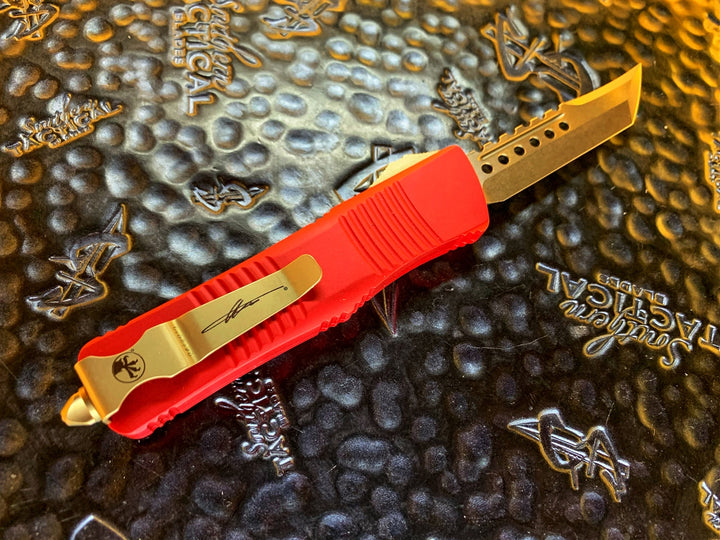 Microtech Troodon Hellhound Tanto Bronzed Standard Red