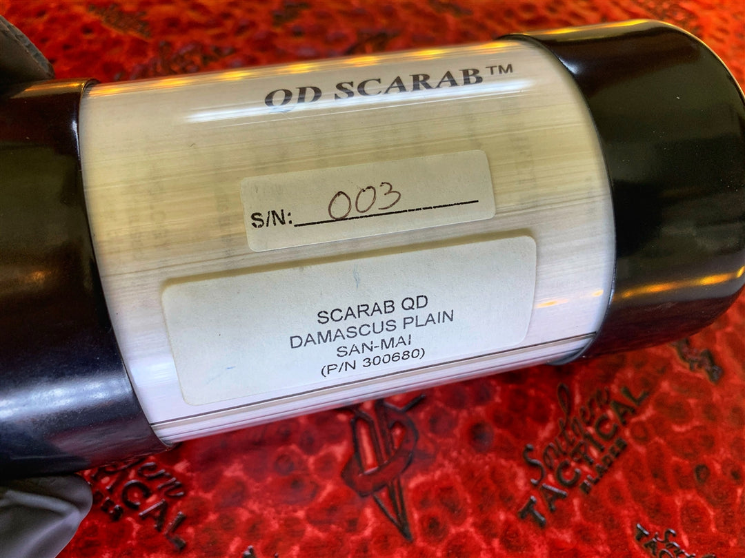 Microtech QD Scarab, Single Edge, San Mai Damascus Standard Serial 003