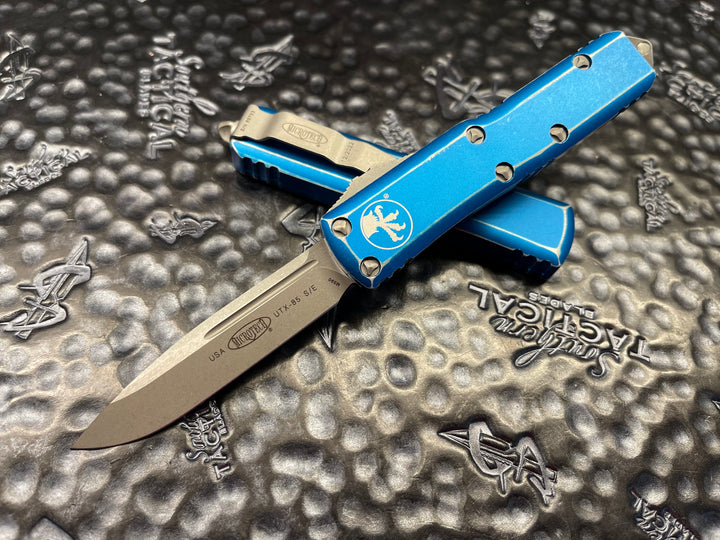 Microtech UTX-85 Single Edge Stonewashed Standard Distressed Blue