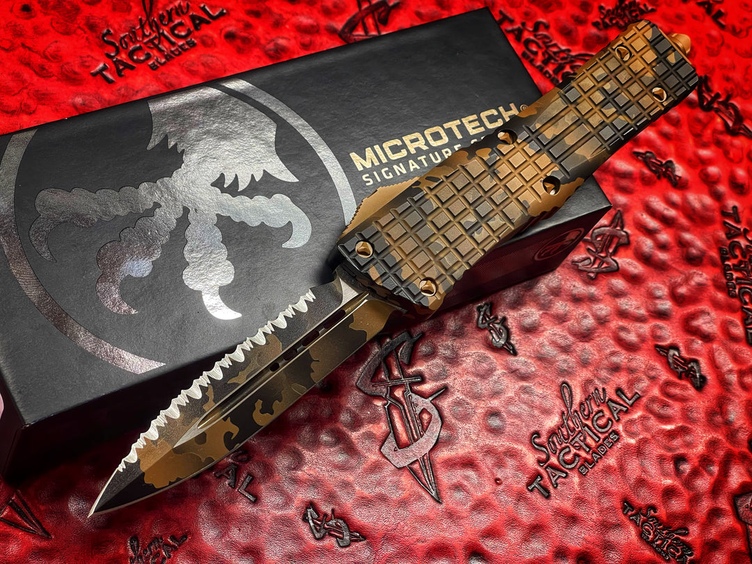 Microtech Combat Troodon Double Edge Frag Signature Series Coyote Camo Full Serrated (Certified Pre-Owned)