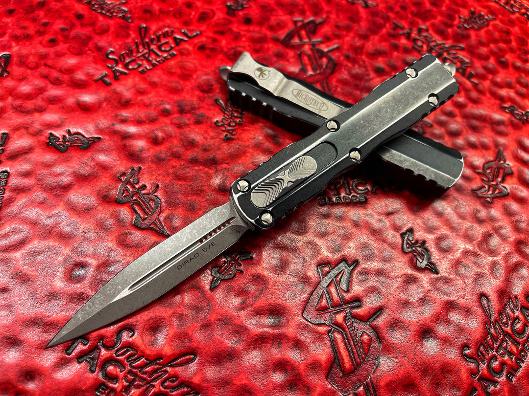 Microtech Dirac Double Edge Stonewashed Standard Distressed Black