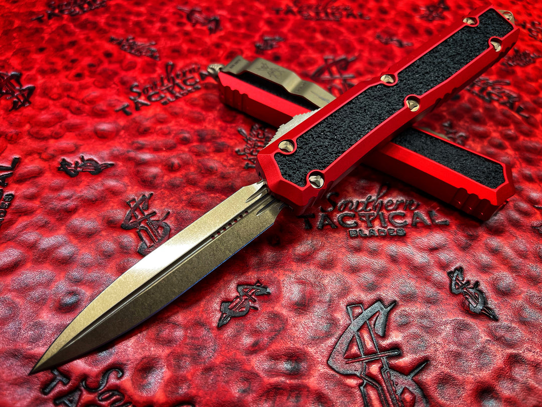 Microtech Makora Red Double Edge Bronze Standard Signature Series OTF Knife