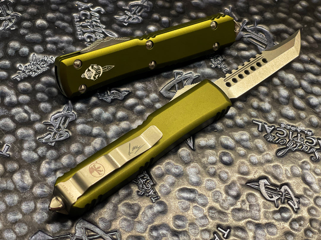 Microtech Ultratech Hellhound Stonewashed Standard OD Green Signature Series Off Automatic Knife