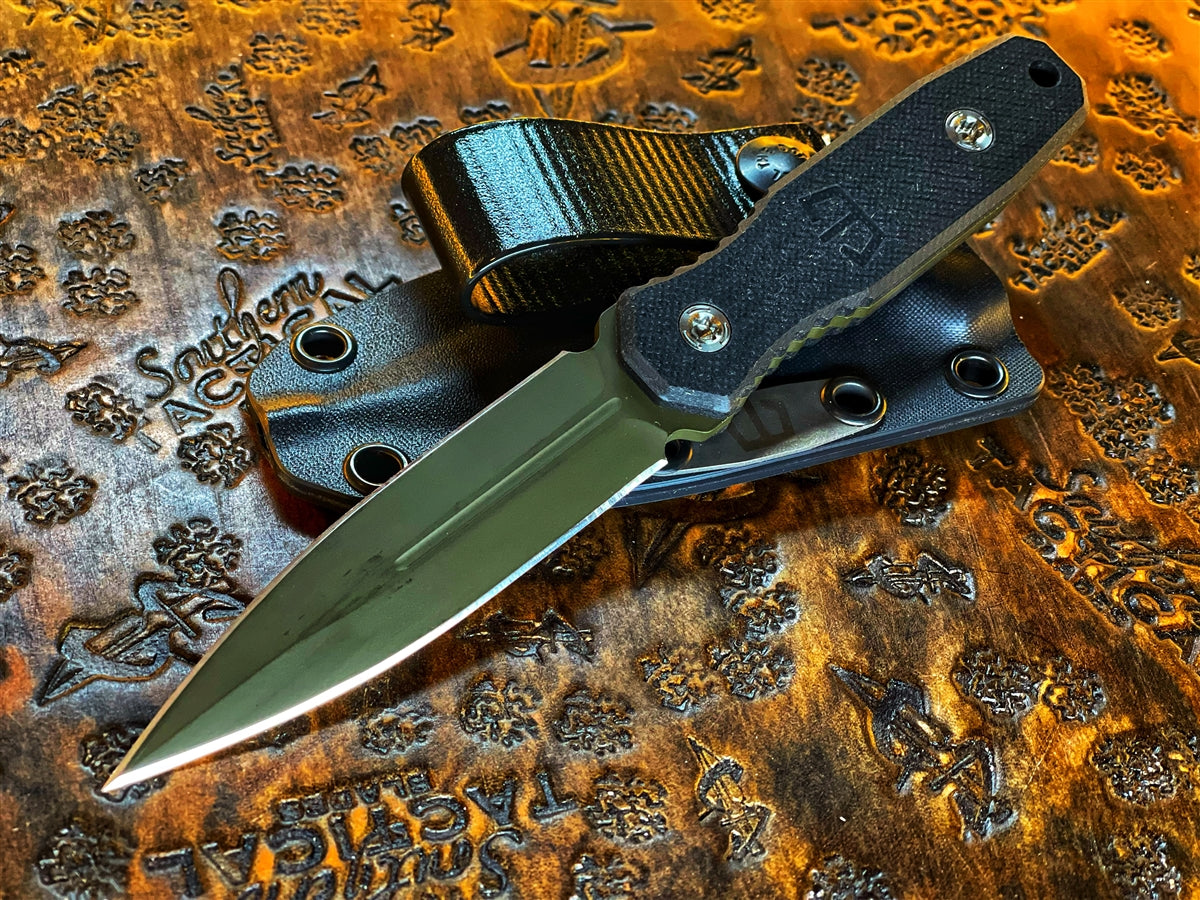 Blackside Customs P7 (Phase 7) Fixed Blade Dagger Black G10 Scales OD Green Cerakoted Blade