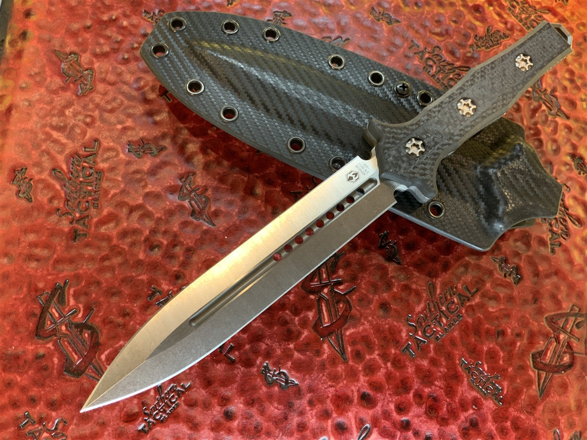 Heretic Knives Nephilim Fixed Blade Stonewashed w/ Carbon Fiber