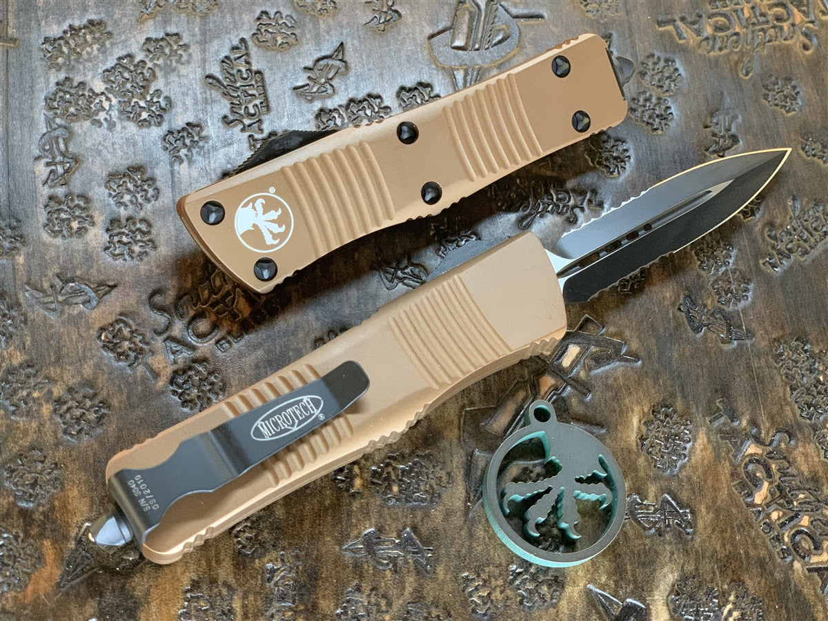 Microtech Troodon Double Edge Part Serrated Tan