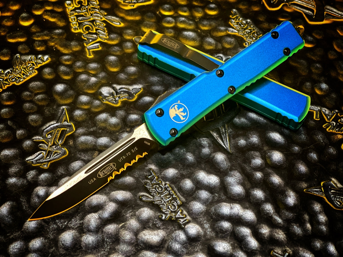 Microtech UTX-70 Single Edge Black Blade Part Serrated Blue