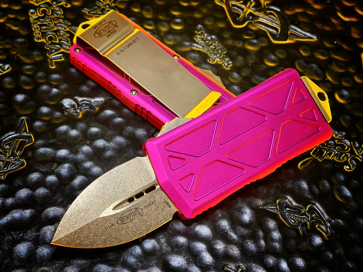 Microtech Exocet Violet OTF Knife Double Edge Stonewashed Standard