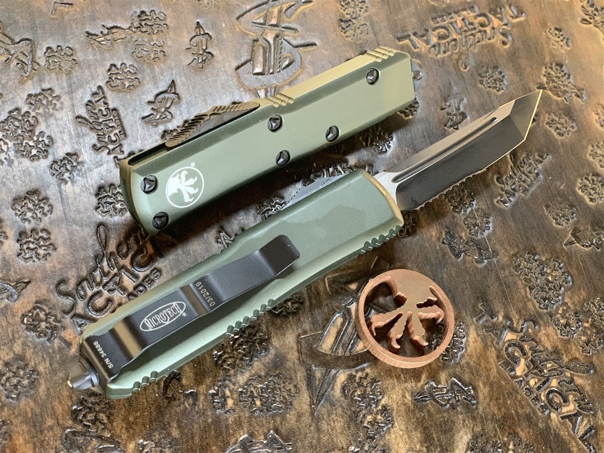Microtech UTX85 Tanto Part Serrated OD Green