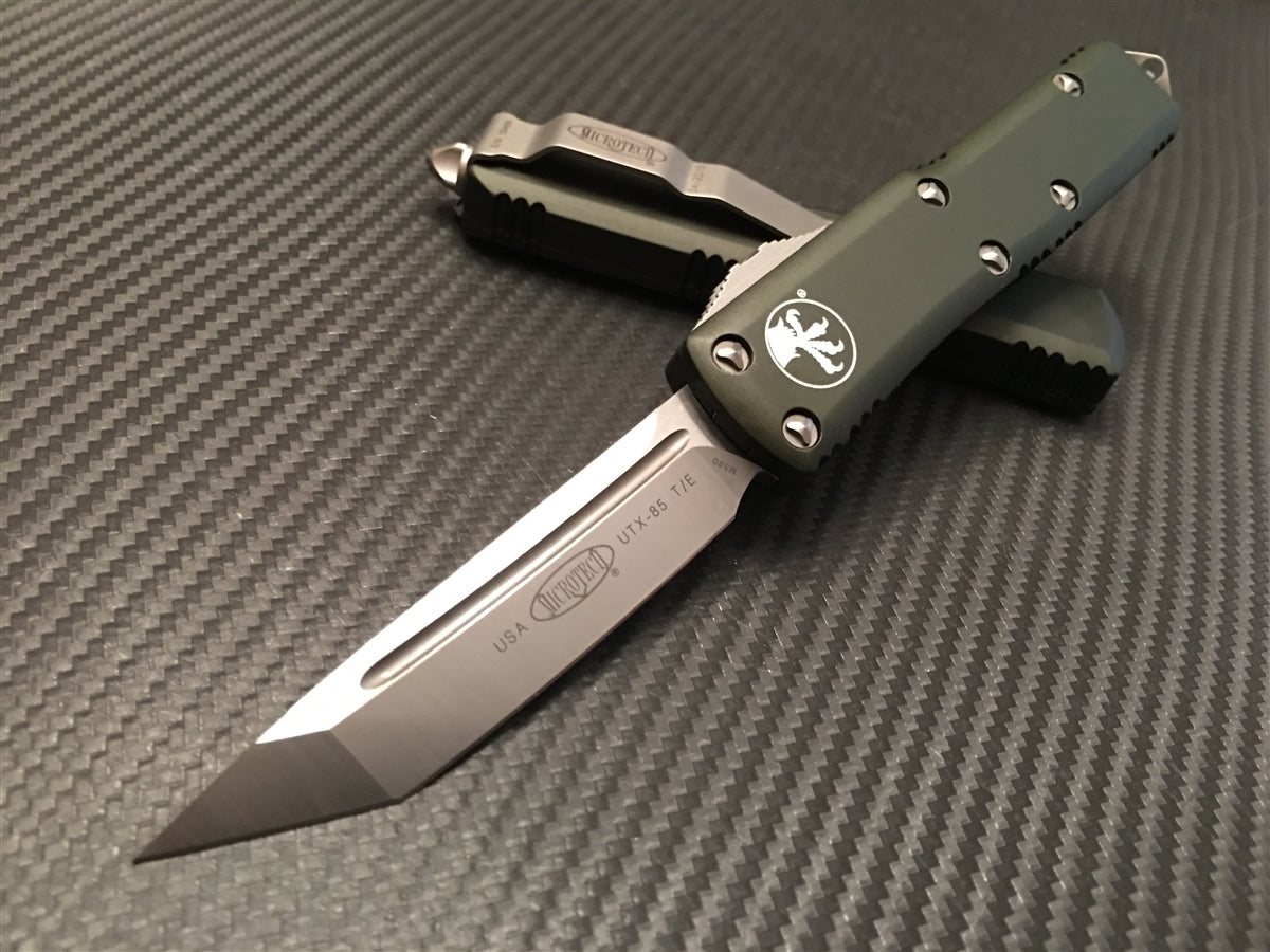 Microtech UTX85 Tanto Satin Standard OTF Automatic Knife in OD Green
