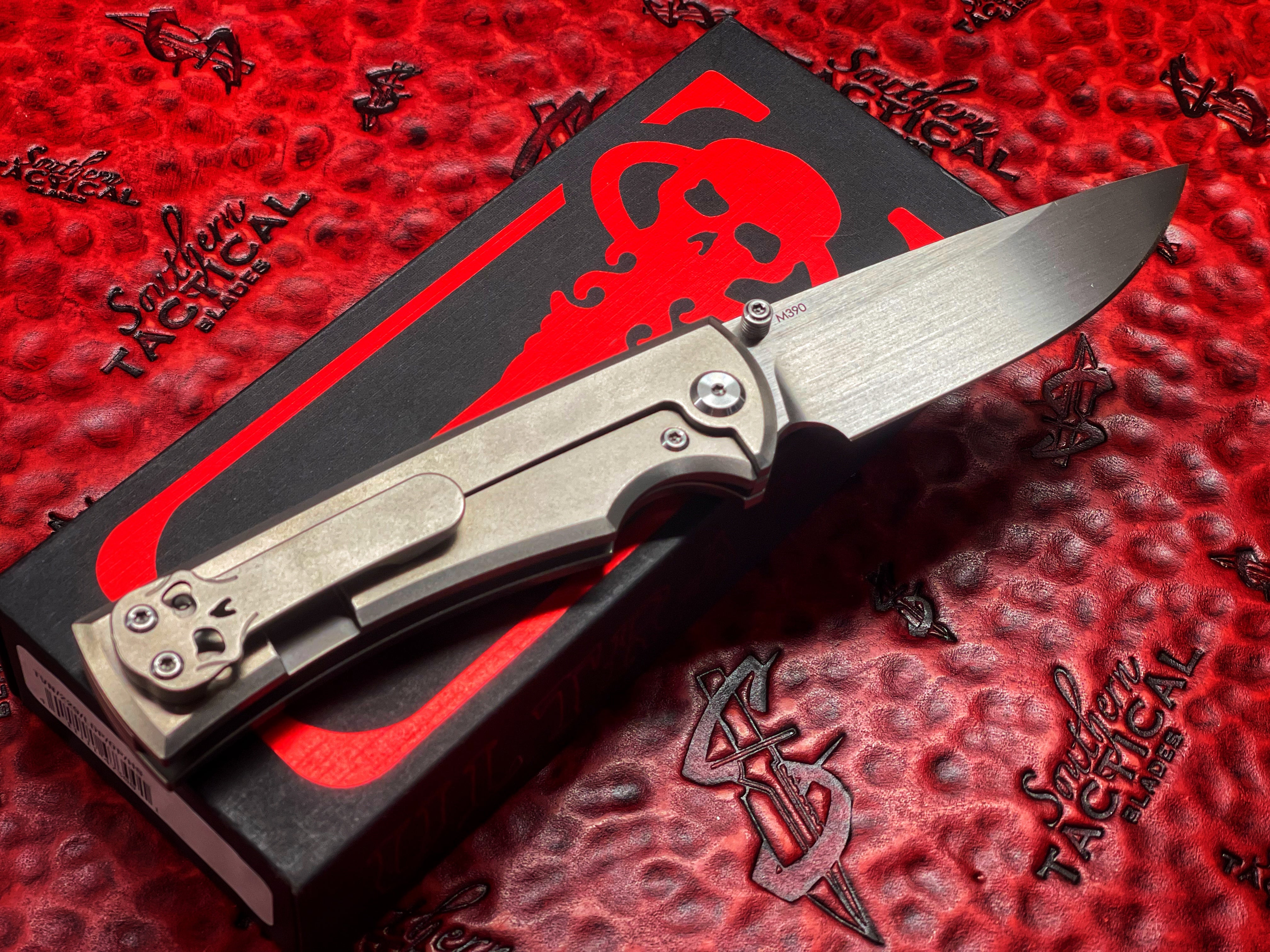 Chavez Knives Ultramar Liberation 229 Satin Drop Point, Silver Bullet Exclusive Orange Peel Titanium (Certified Pre-Owned)